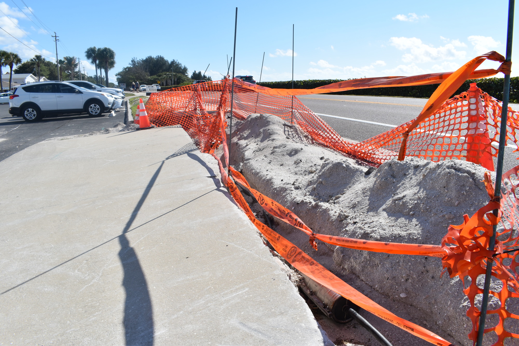 Since October 2021, a portion of the sidewalk on Gulf of Mexico Drive directly in front of the Twin Shores Mobile Home Park has been closed.