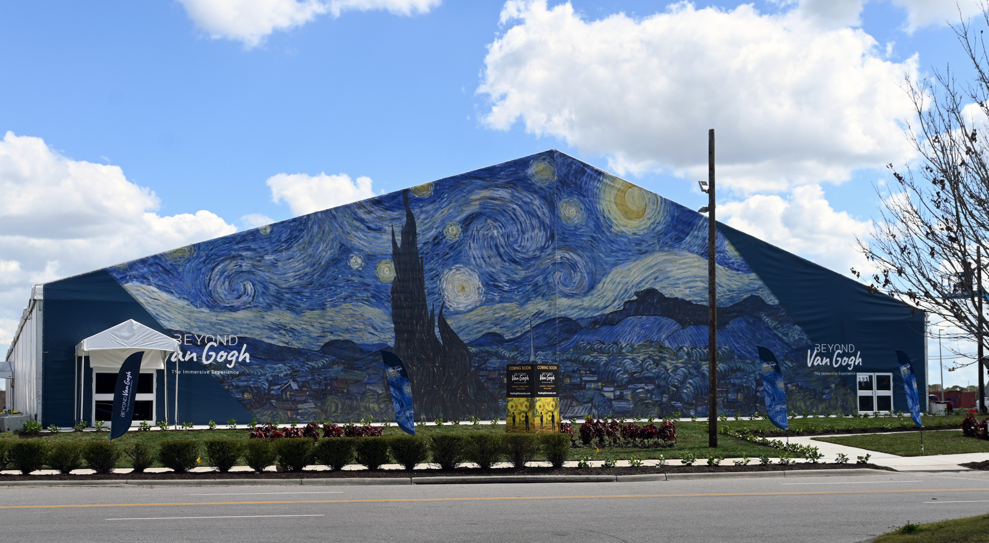 Van Gogh's famous masterwork Starry Night is displayed on the outside of the exhibit. (Photo: Spencer Fordin)