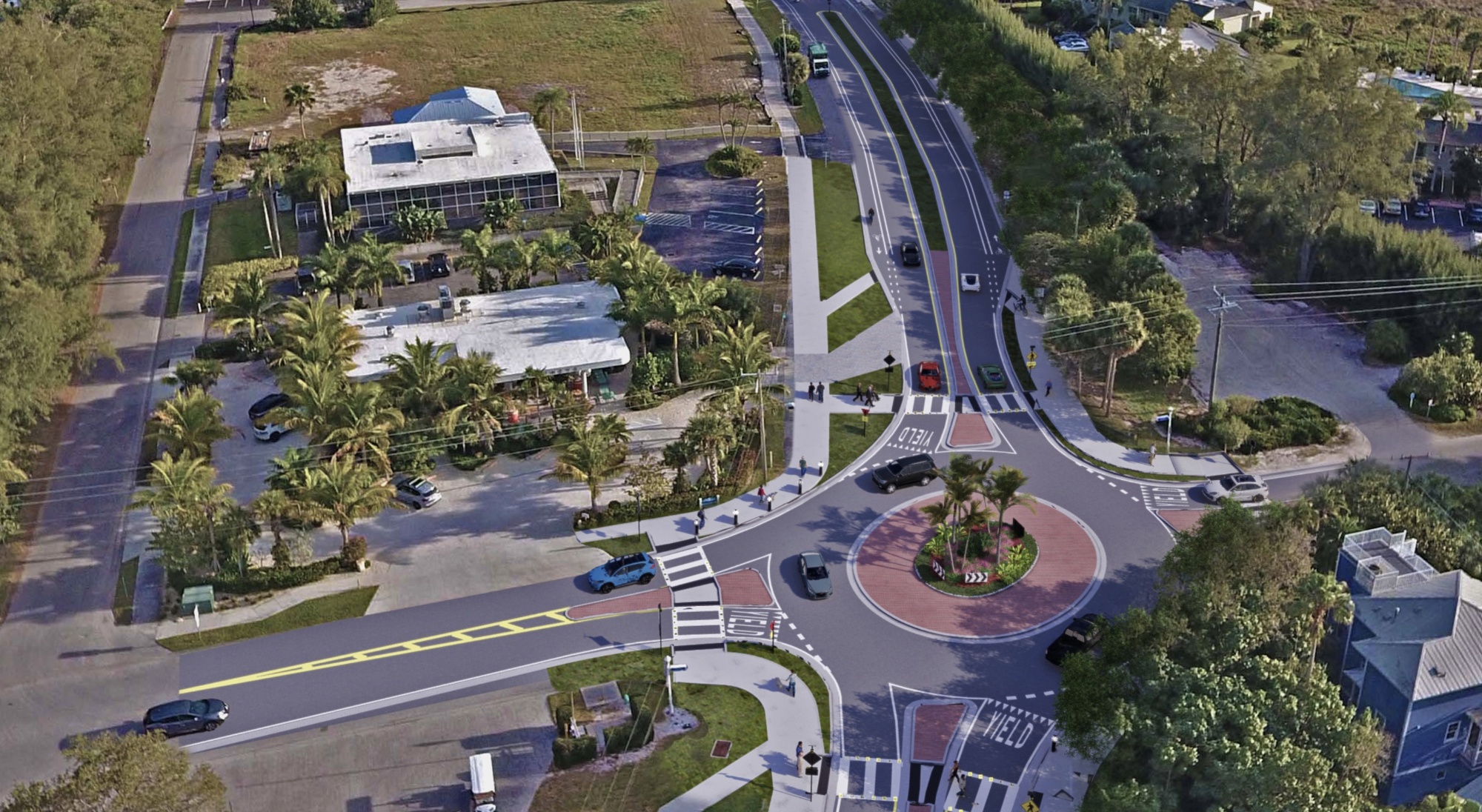 The proposed roundabout at Gulf of Mexico Drive and Broadway Street on the north end.