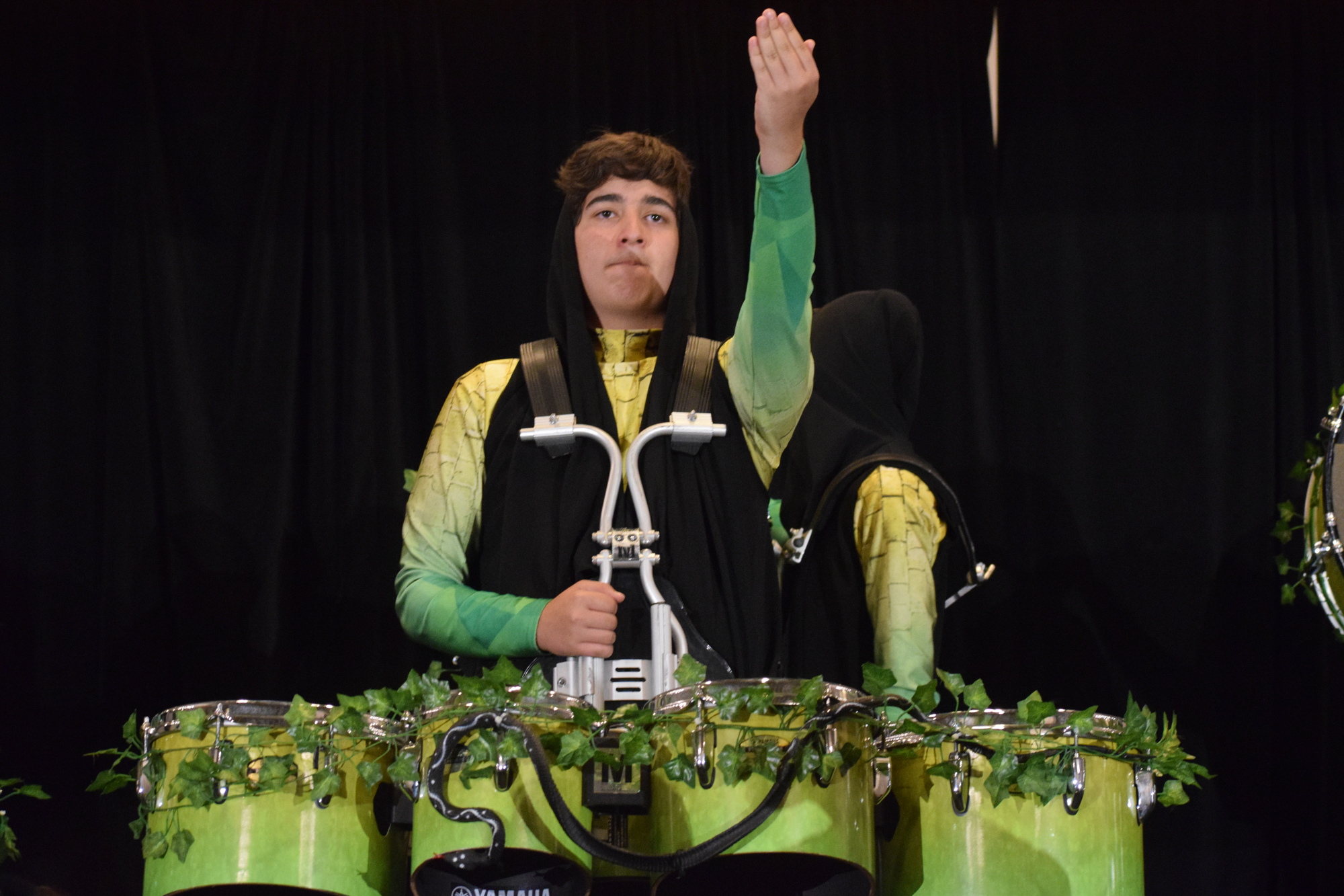 Lakewood Ranch High School sophomore Andrew Boudreau poses during a performance with Indoor Percussion Ensemble's performance.