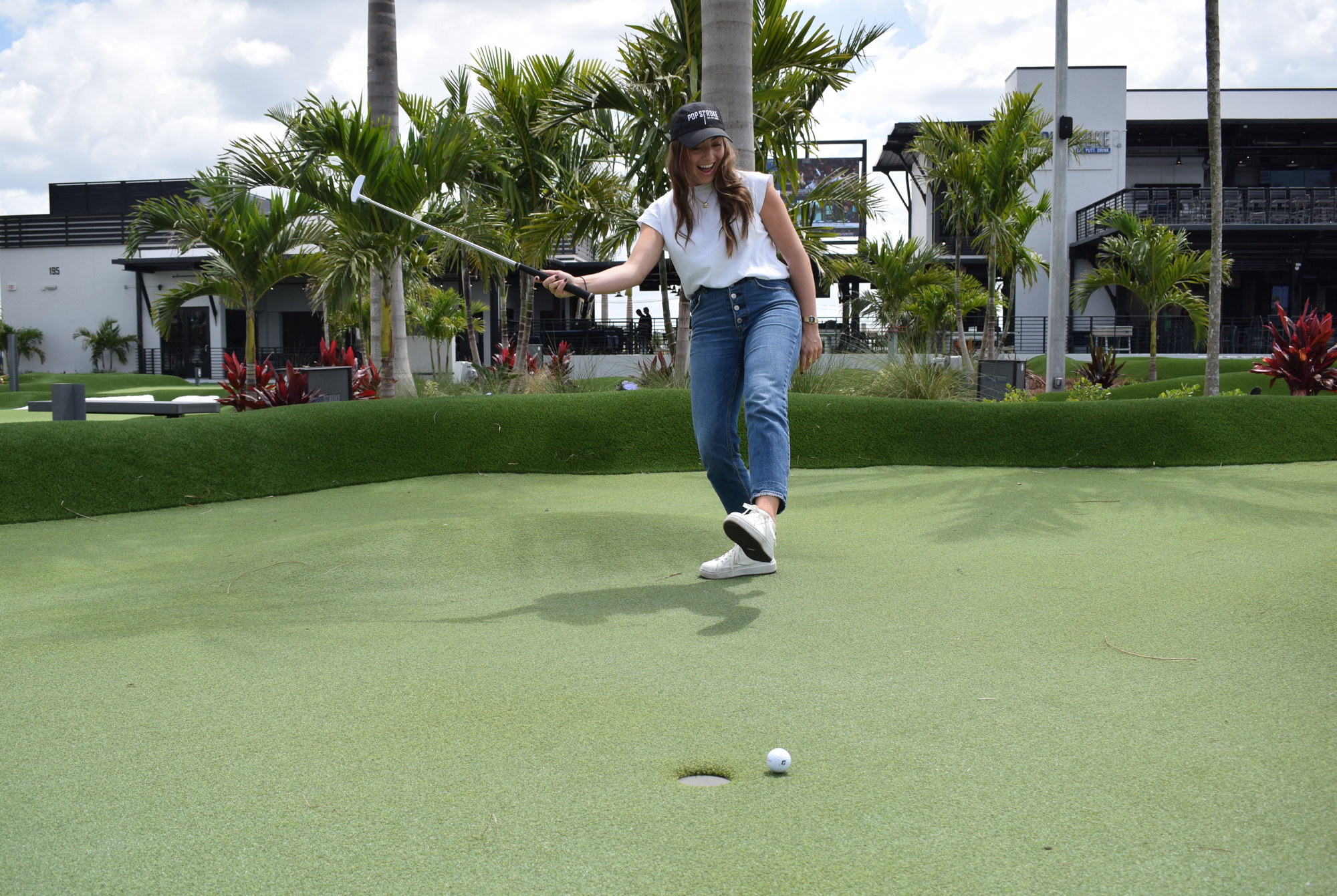 PopStroke's Tammy Hutchison reacts to a putt that just missed the cup at the new Sarasota location that opens April 28.