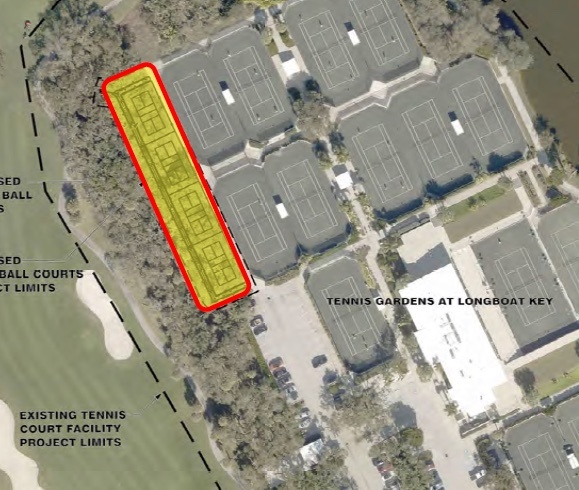 The location of the proposed new courts adjacent to the Tennis Gardens. 