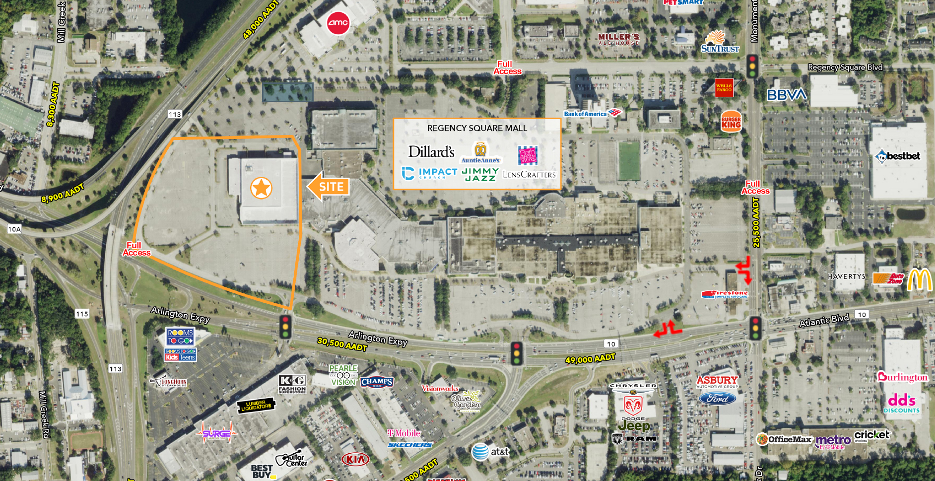 A map marketing the former Sears at Regency Square Mall.
