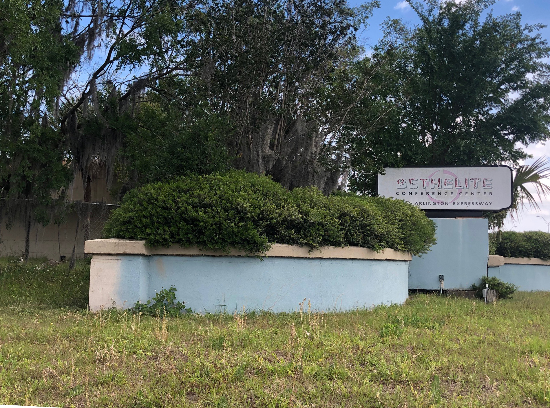 The faded entrance sign to the Bethelite property on May 13.