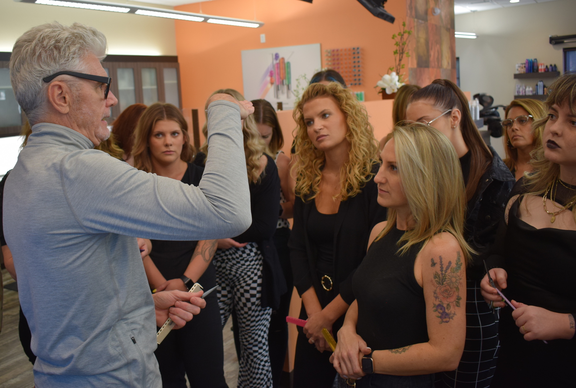 Stephen Moody goes through a lesson with the Yellow Strawberry stylists.