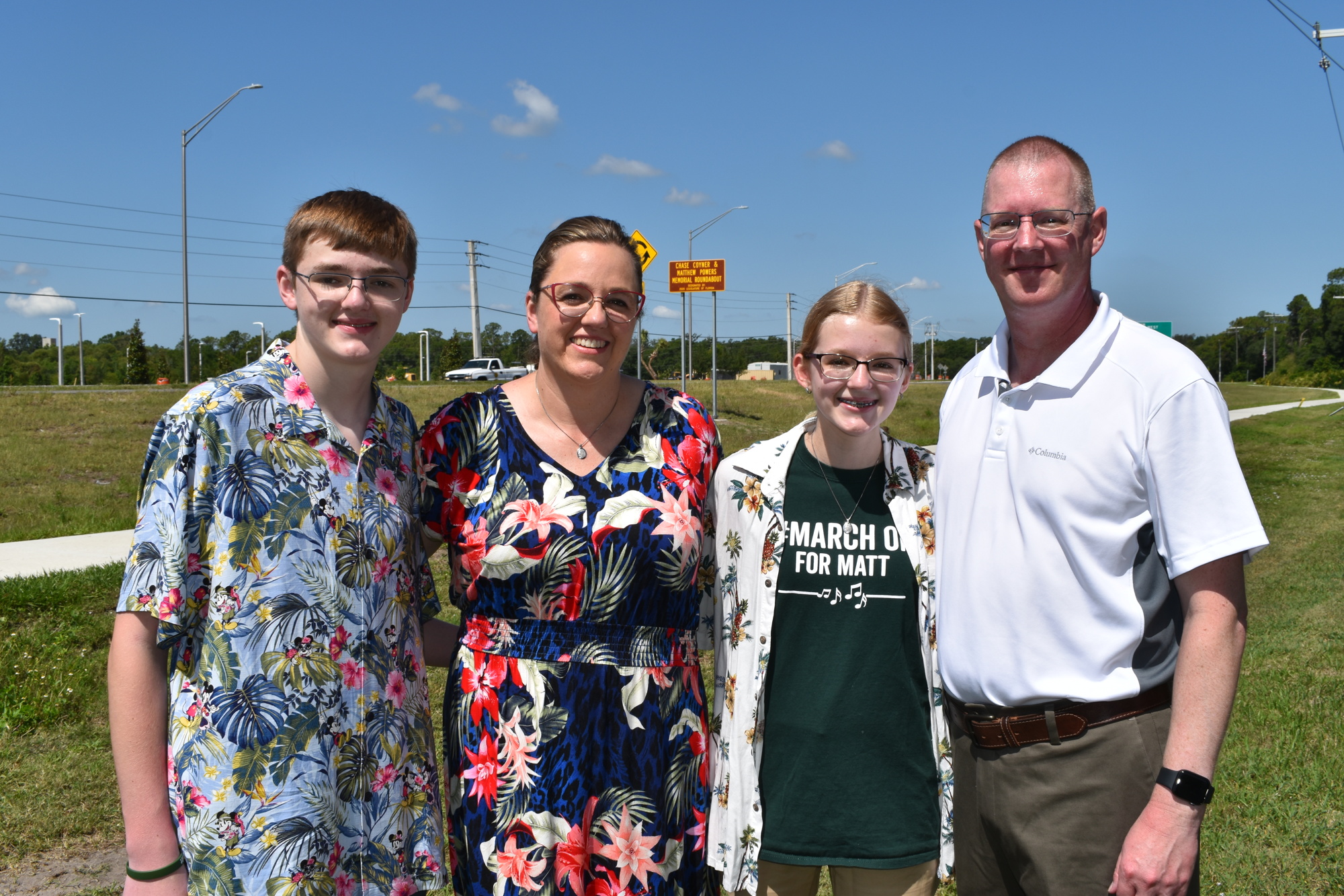 Robert, Rebecca, Katie and Dan Powers received a memorial during a dedication of the roundabout.