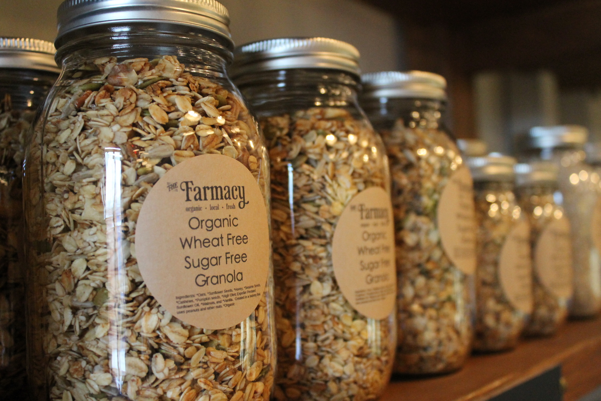 Customers can get a discount if they return the glass jar after purchasing granola and other grains.