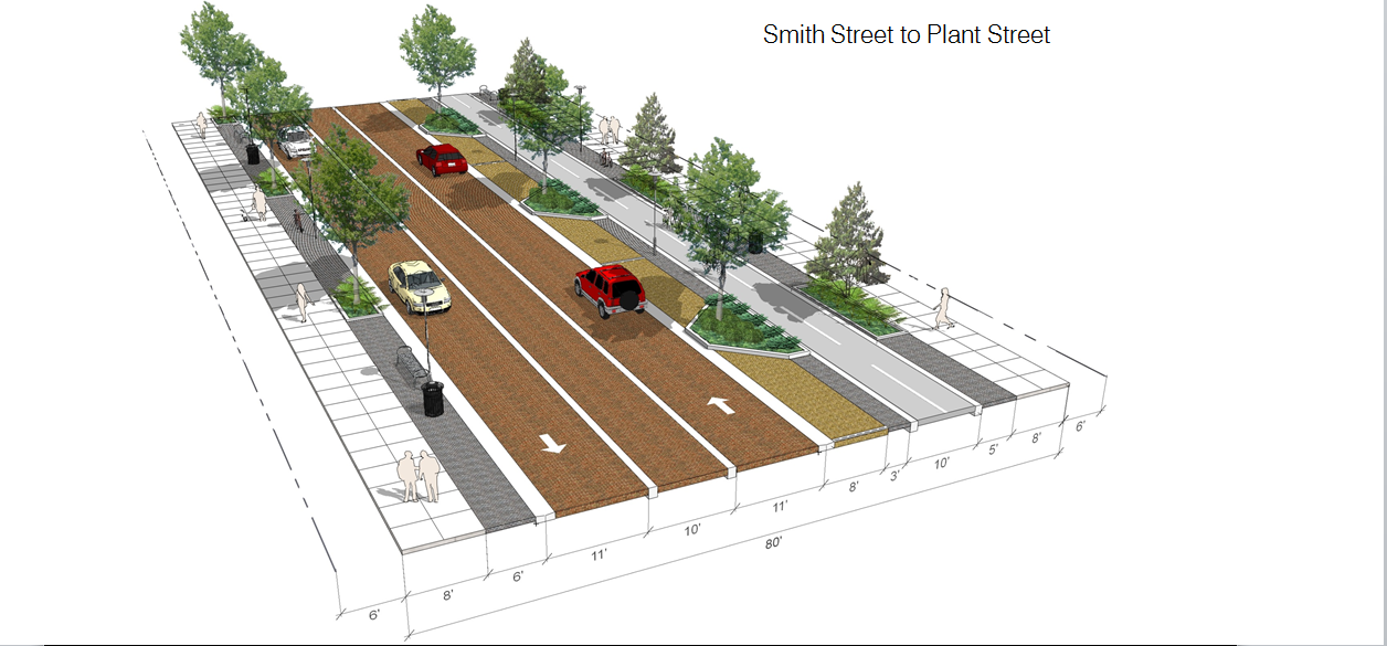 Designers propose laying brick on Dillard Street from Smith Street to Plant Street.