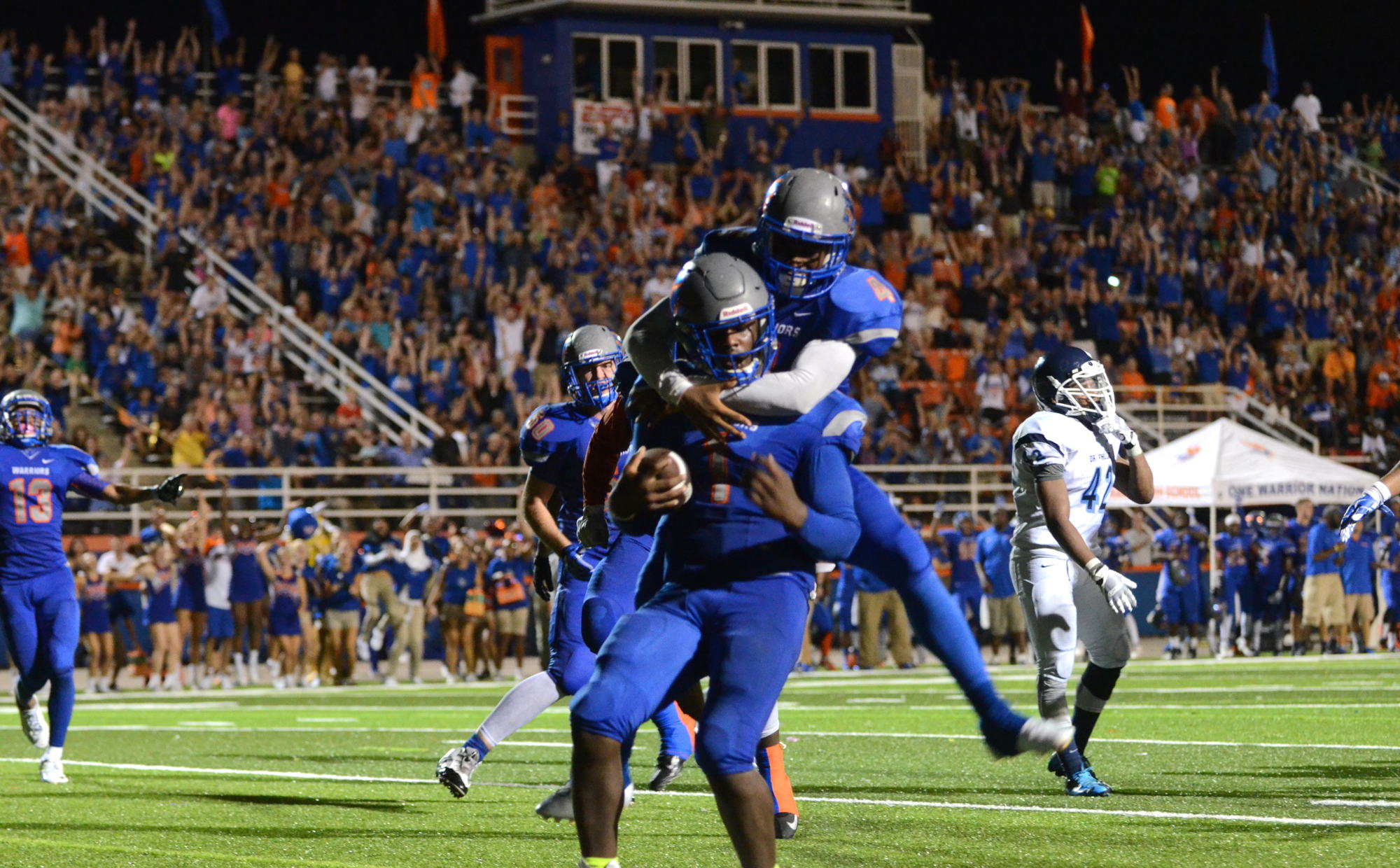 Woody Barrett scores the game winning touchdown for the Warriors Sept. 11 against Dr. Phillips.