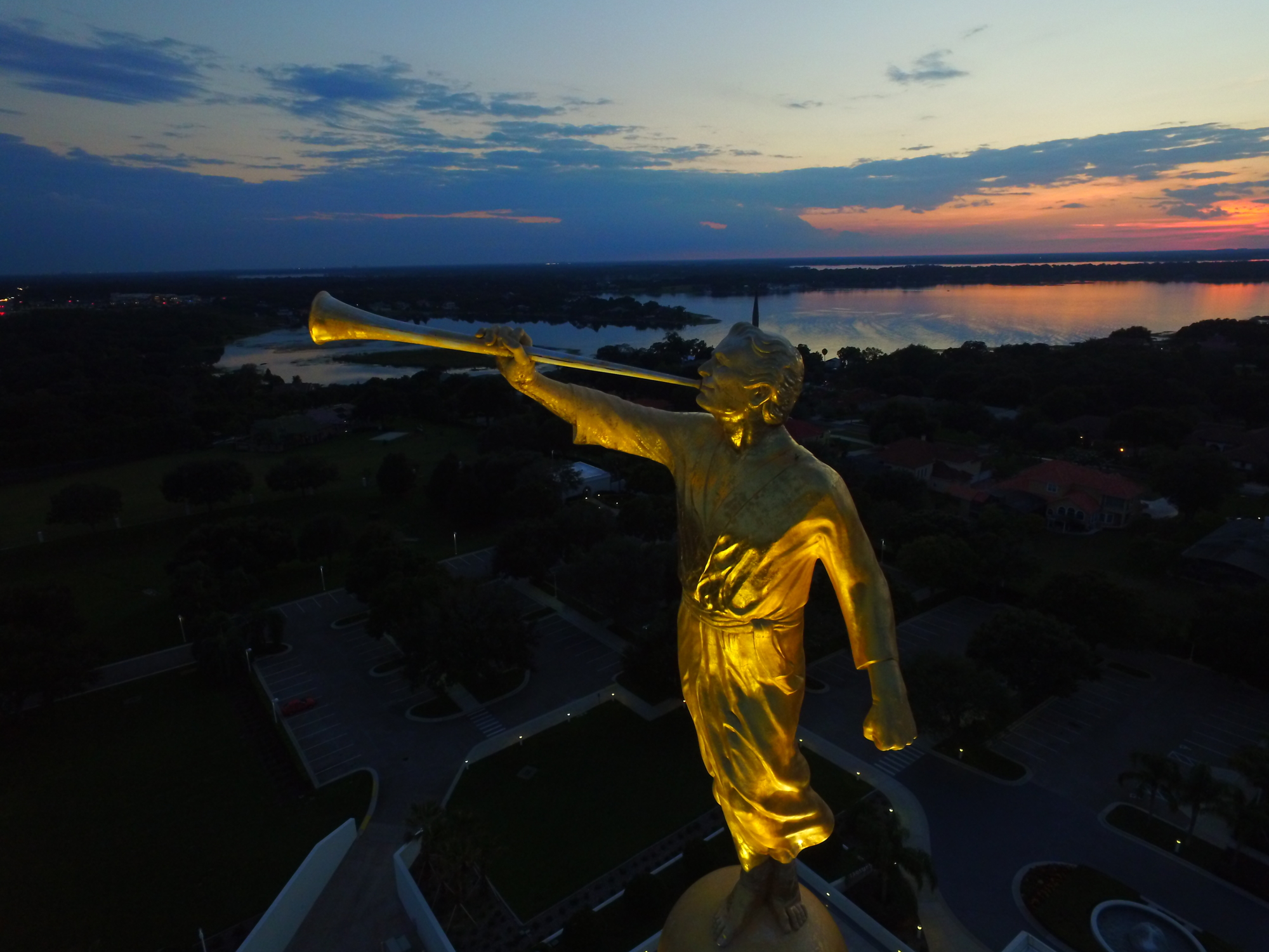 Comstock used his drone to get a close look at the Angel Moroni at The Church of Jesus Christ of Latter-day Saints at 9000 Windy Ridge Road in Windermere.