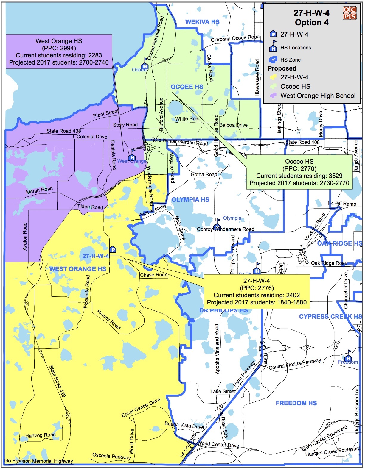 Option 4 would involve Ocoee High annexing some West Orange High territory, but staff is least fond of this option.