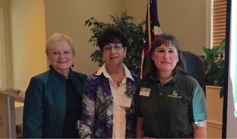 From left: Bloom and Grow Garden Society President Jimmie Atwill, program chair Jan Penrose and speaker Theresa Schretzmann-Myers