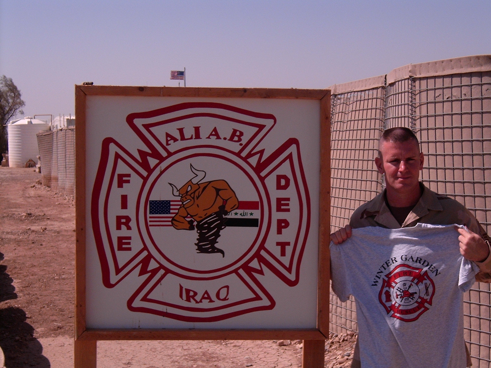 U.S. Air Force Master Sgt. Ken Moisan took a Winter Garden Fire Rescue T-shirt while on deployment in Iraq.