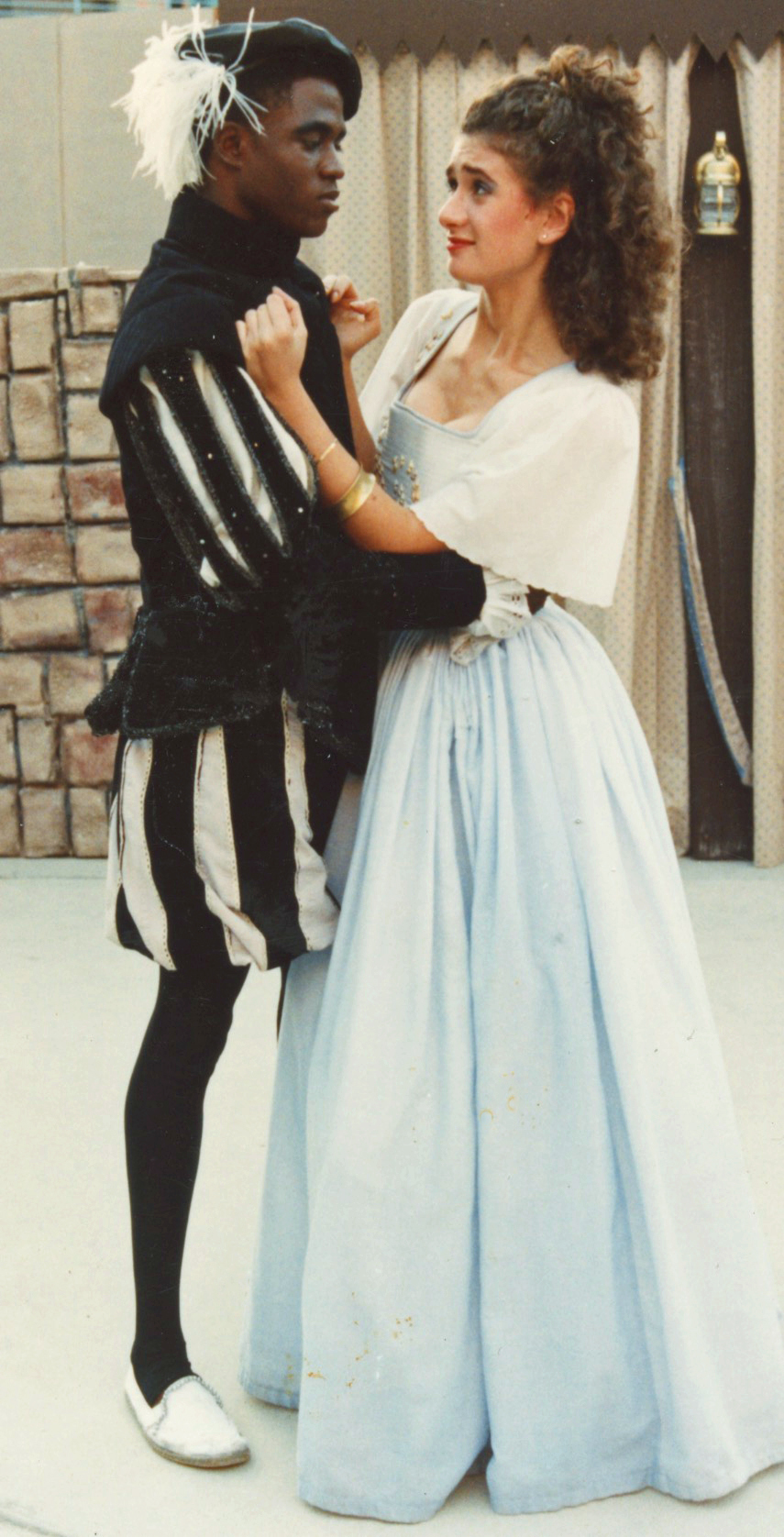 Wayne Brady plays the role of Iachimo in Shakespeare's Cymbeline during a Dr. Phillips High school theatrical production in 1989. Pictured with Brady is Lauren Ronat. (Courtesy photo)