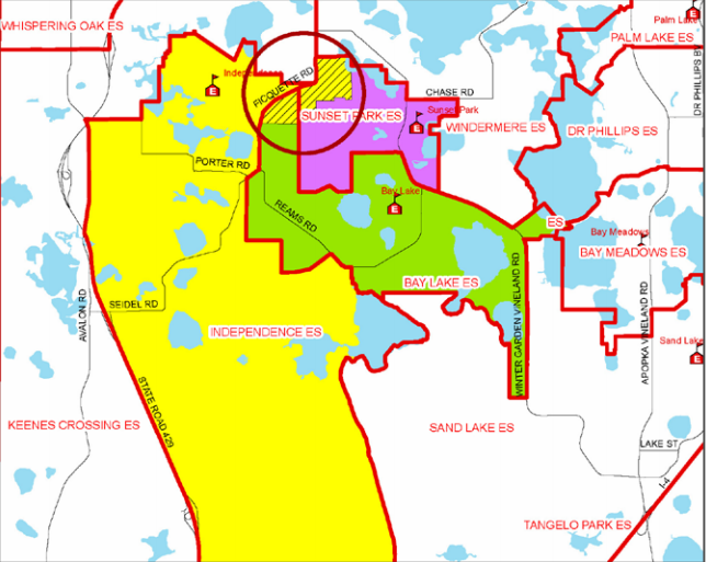 What the new zoning boundaries look like after the transfer of land from Sunset Park and Bay Lake elementary schools to Independence Elementary School.