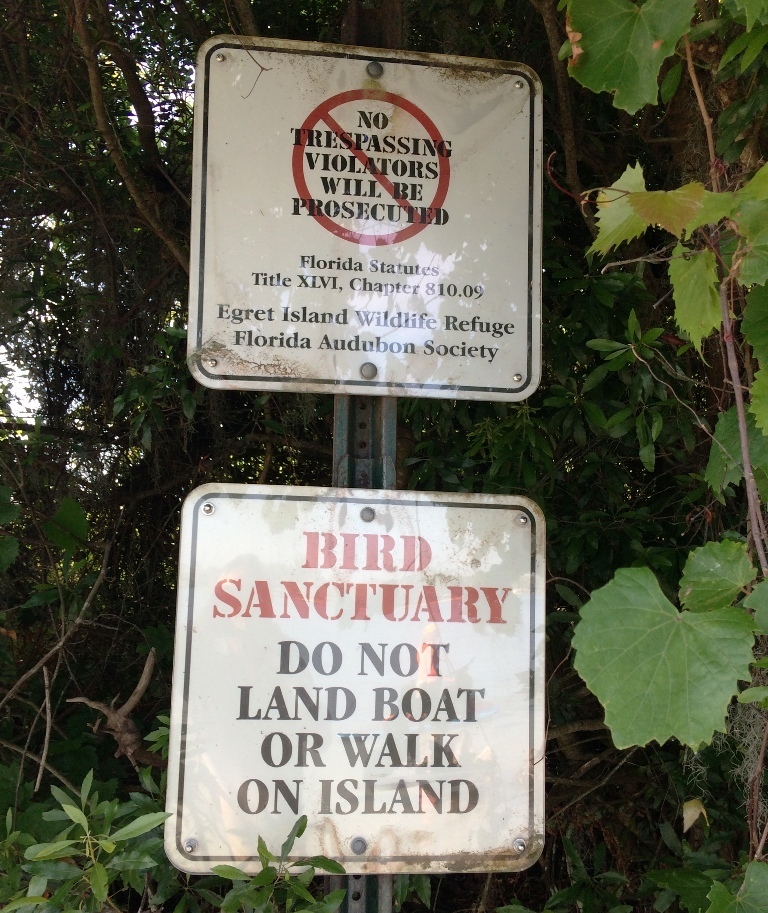 No trespassing signs on Bird Island, which is private property owned by the Audubon Society.(Courtesy photo)