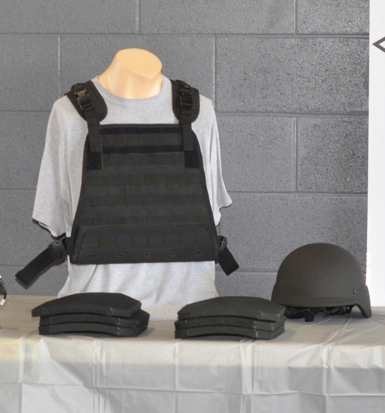 Each active-shooter kit includes six Level IV ballistic plates, a plate carrier vest and a ballistic helmet.