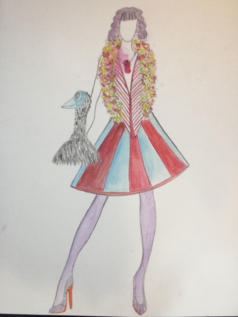 The sketch of Ashley Holt and Joshua John Russell's outfit for this year's show.