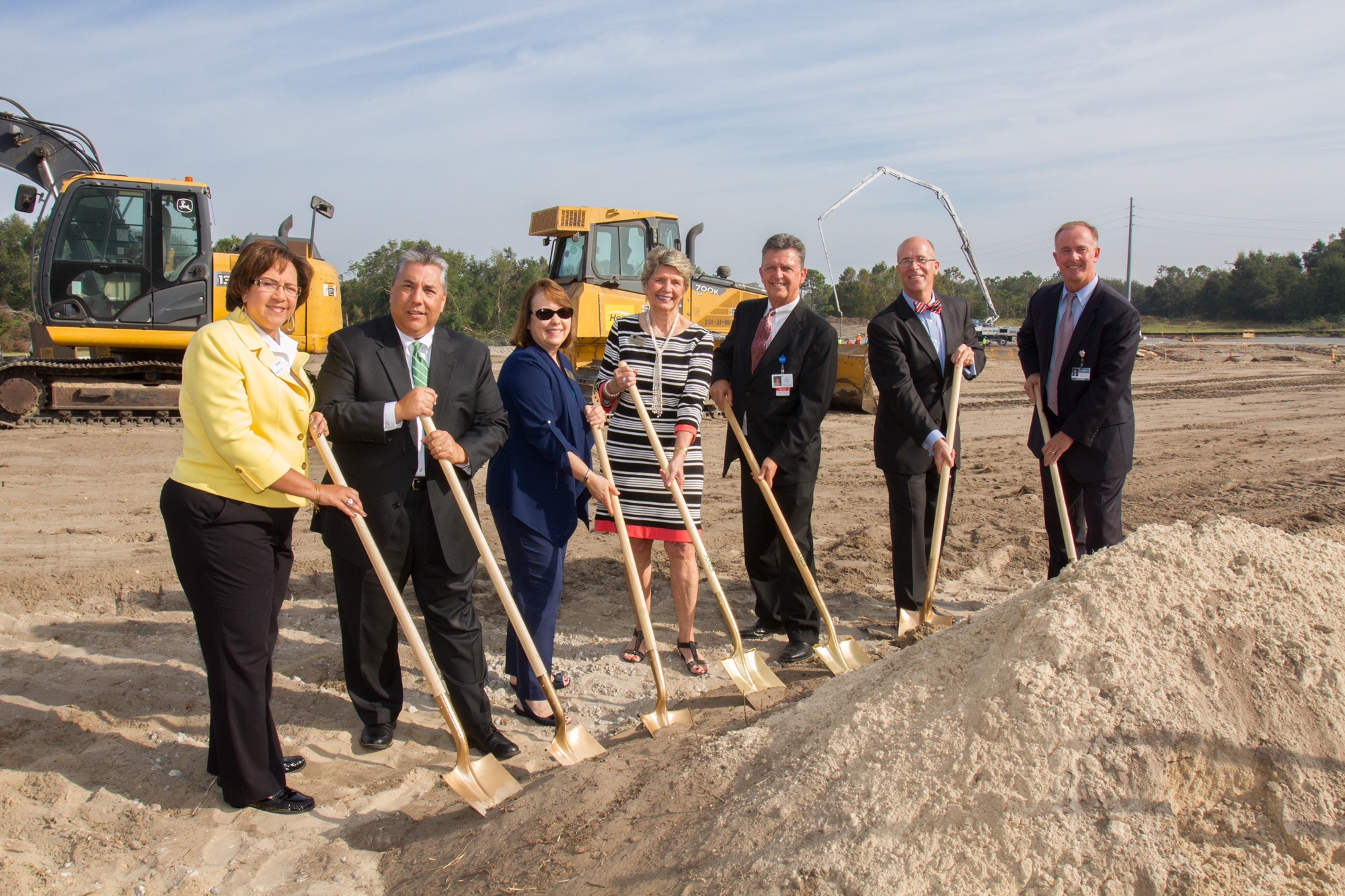 Cornerstone Hospice broke ground on a 10-bed unit, which will be part of the new Orlando Health Center for Rehabilitation. With their shovels are Wendy Terry, Rob Adrid, Tracy Swanson, Norma Sutton, Nick Buchholz, Chuck Lee and Mark Marsh.