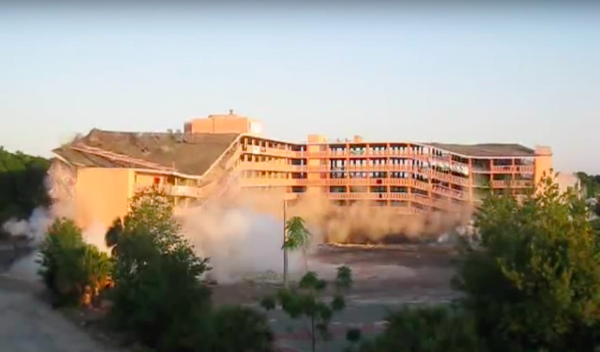 The Colony Plaza Hotel was demolished May 9, 2009. Then-commissioner Rusty Johnson pushed the button.