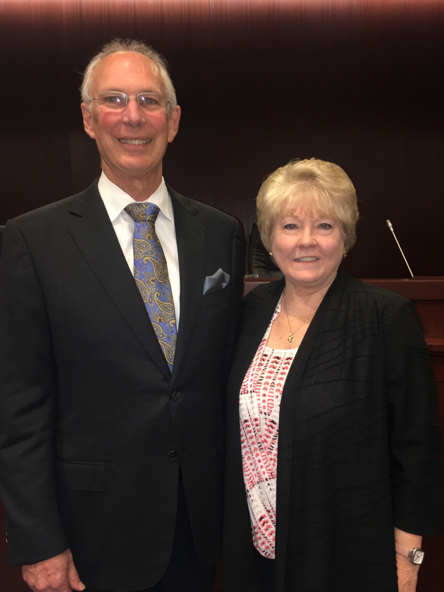 Winter Garden Mayor John Rees and Kathy Golden at the Jan. 25 city commission meeting. Golden served as the City Clerk for 18 years. 