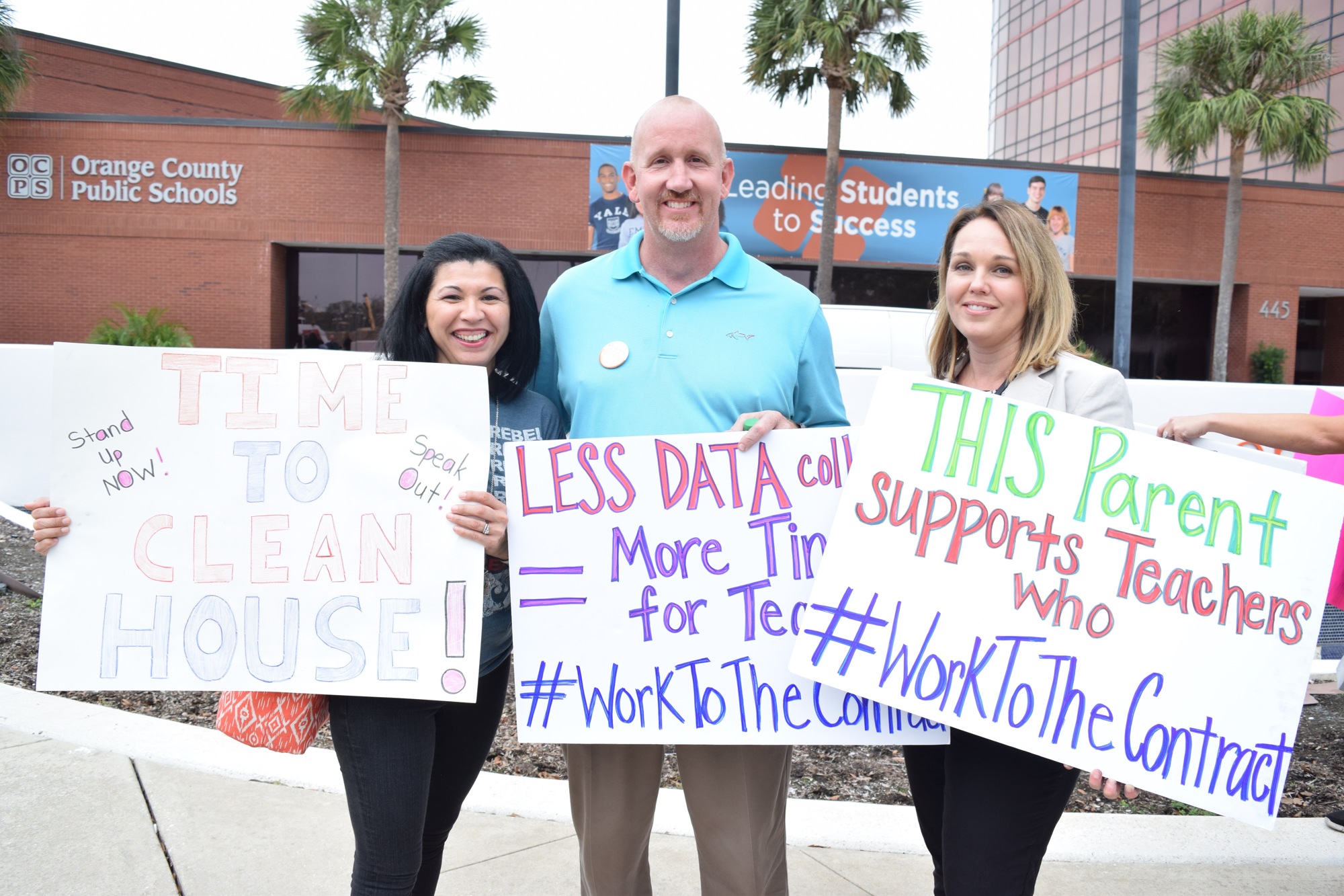 Parent Daisy Mitchell, District 7 School Board candidate Eric Schwalbach and education activist Heather Mellet were part of the demonstration.