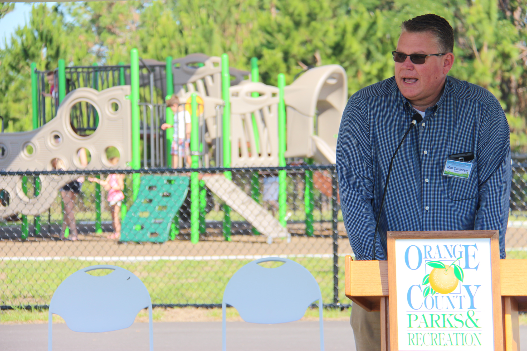 Orange County Parks and Recreation Manager Matt Suedmeyer gave a speech at the ribbon-cutting event.