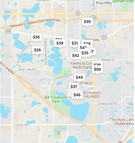 A screenshot of some of the Orange County homes listed on the Airbnb site.