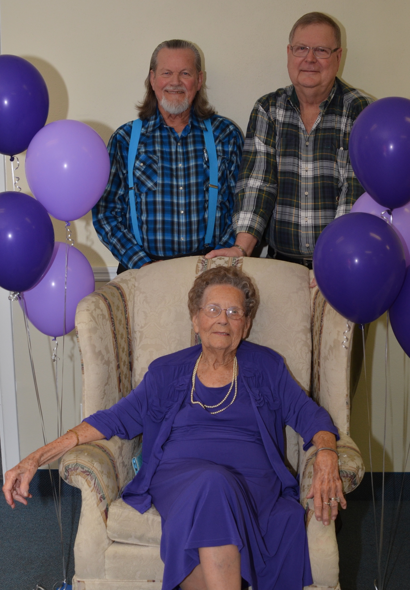 Kathleen Bean celebrated her 95th birthday with many friends and family, including her two sons, Jimmy, left, and Bill Bean.