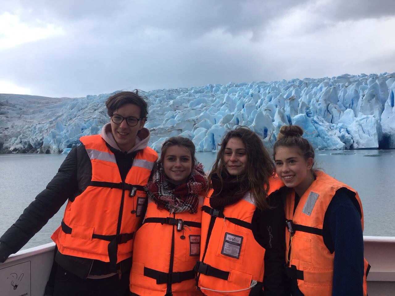 The exchange students cruise past the Rapa Nui Glacier in Patagonia.