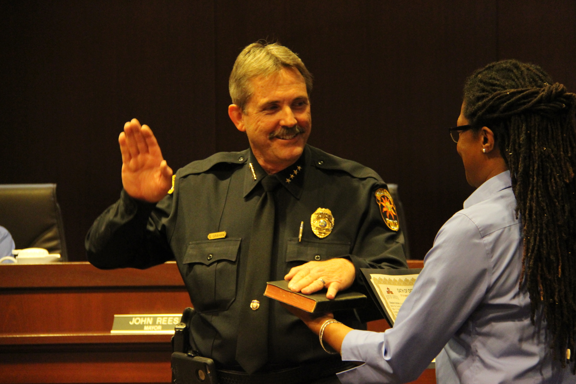  Winter Garden Police Chief Stephen Graham took the oath of office from City Clerk Angee Grimmage.