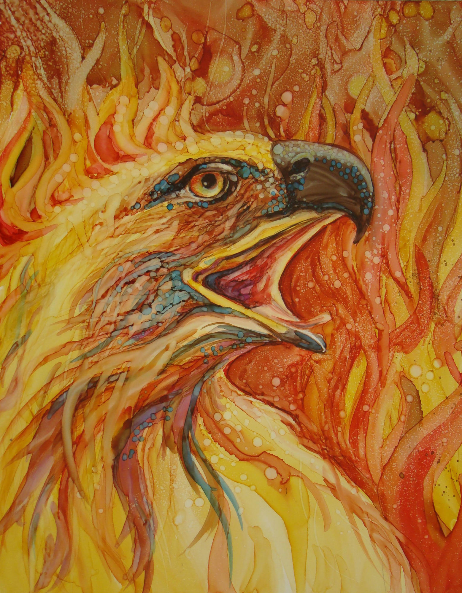 Painter Susan Grogan painted this Phoenix head, called “On Fire,” in honor of the SoBo Gallery and Art Center’s five-year anniversary.