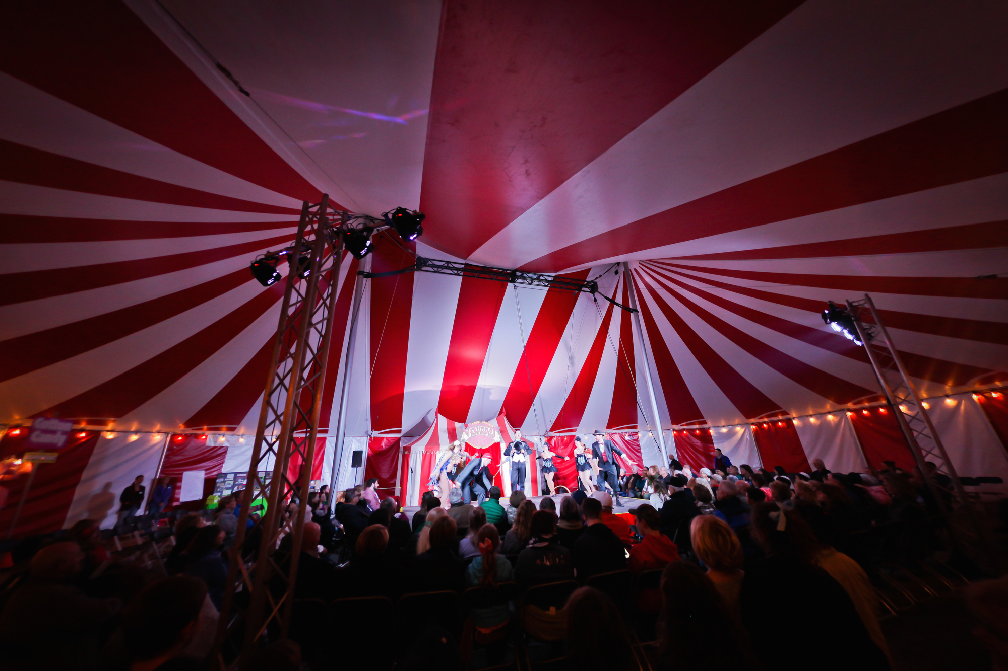 The circus has its own, custom-made tent. Inside is room for 350 people. (Courtesy Venardos Circus and Jeff Nelson Photography)