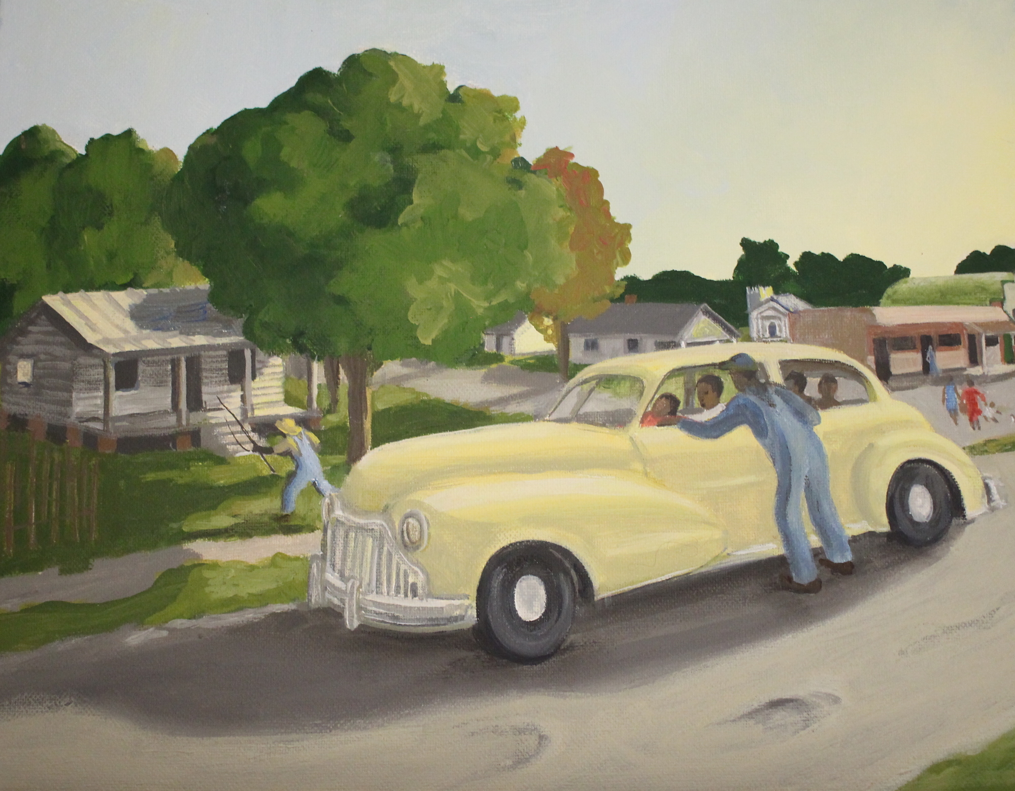 This painting depicts William S. Maxey driving around the community to check on his students.