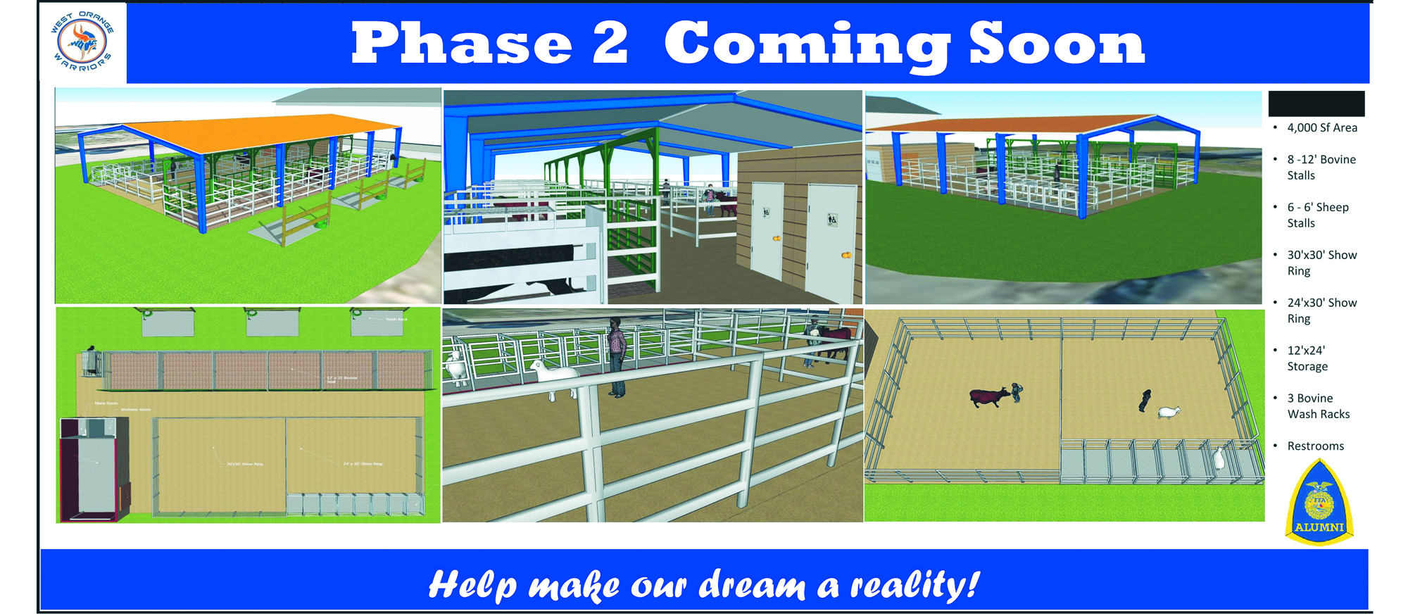 The concepts for the pole barn include bovine wash racks and stalls, sheep stalls, storage and show rings. (Courtesy Kristy Lightbody and Chuck Sauls)