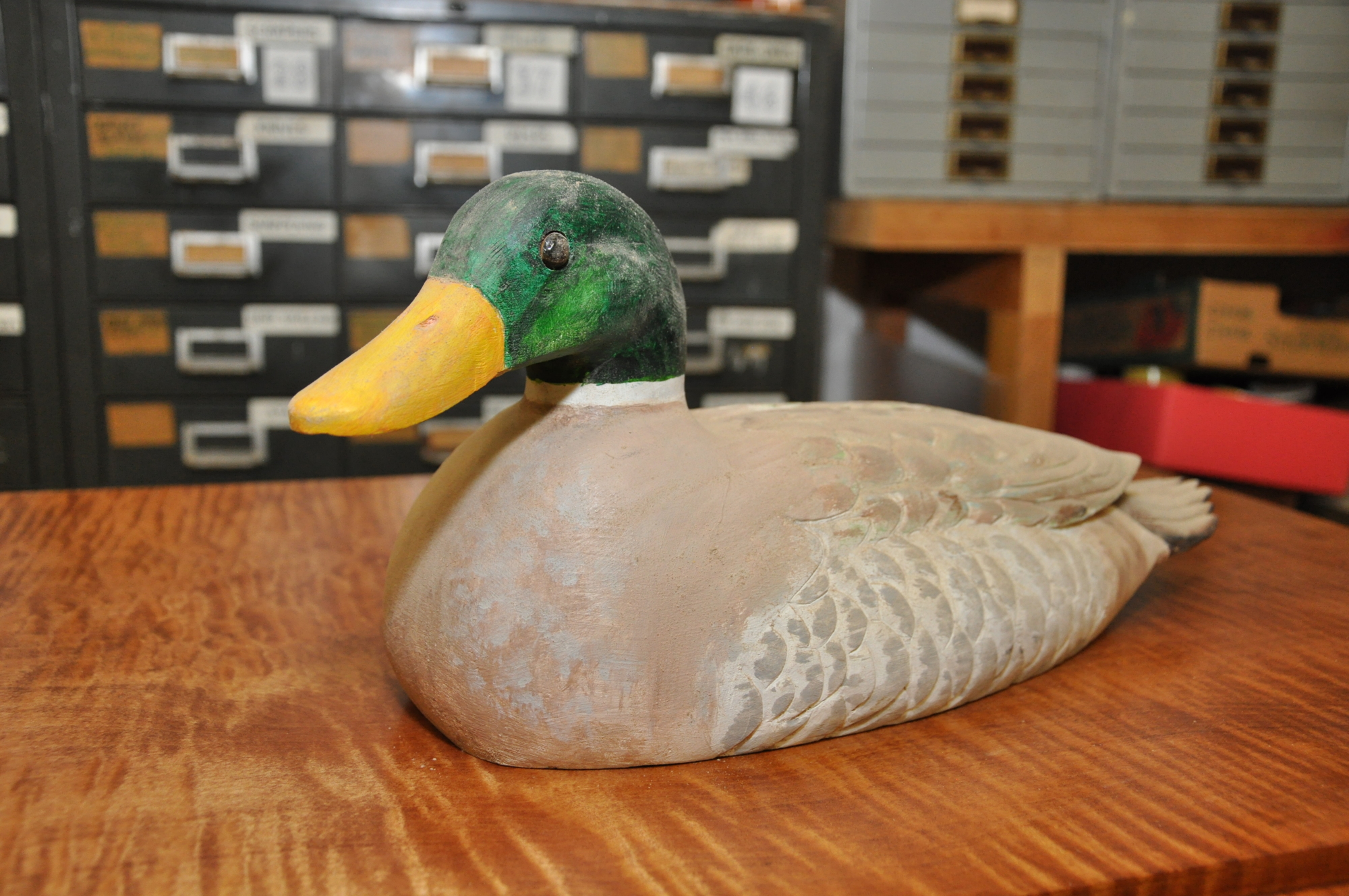 Resident John Demopoulos has carved numerous figures of wildlife, including this mallard duck.