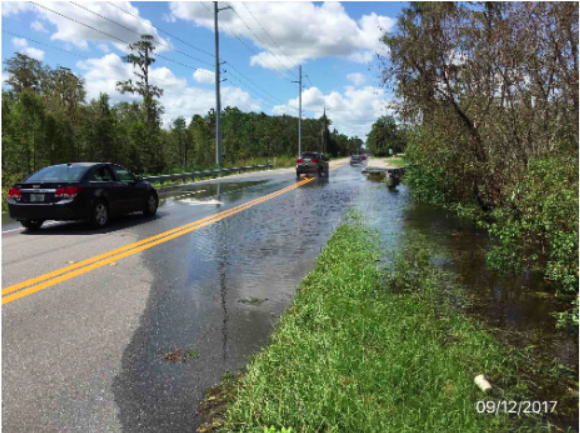 Hurricane Irma in Sept. 2017 caused flooding in the area of the roadway near the pipe culvert.