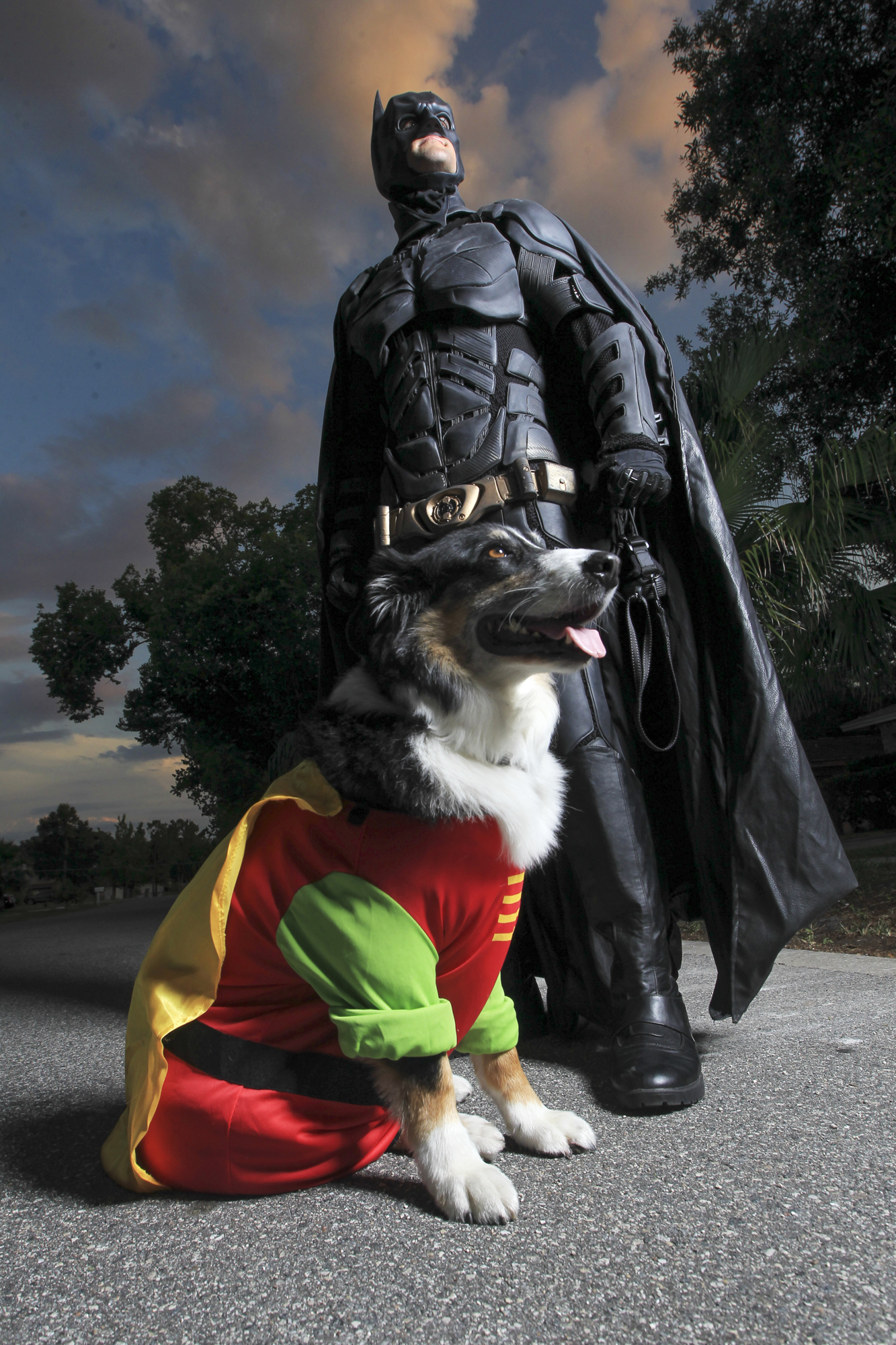 Chris Van Dorn transforms into Batman, and his dog, Mr. Boots, becomes Robin.