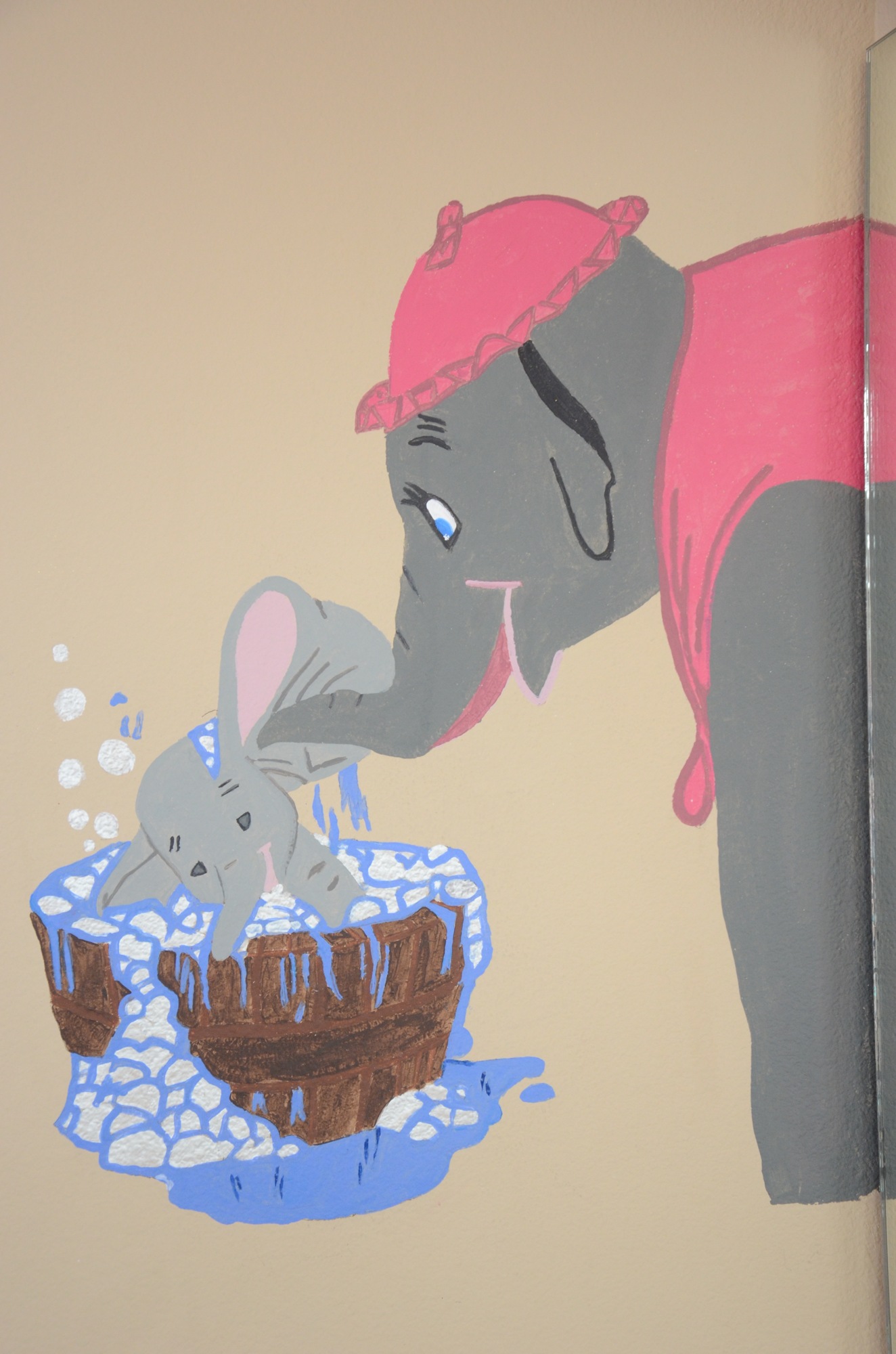 This scene from Dumbo is in her children’s bathroom. 