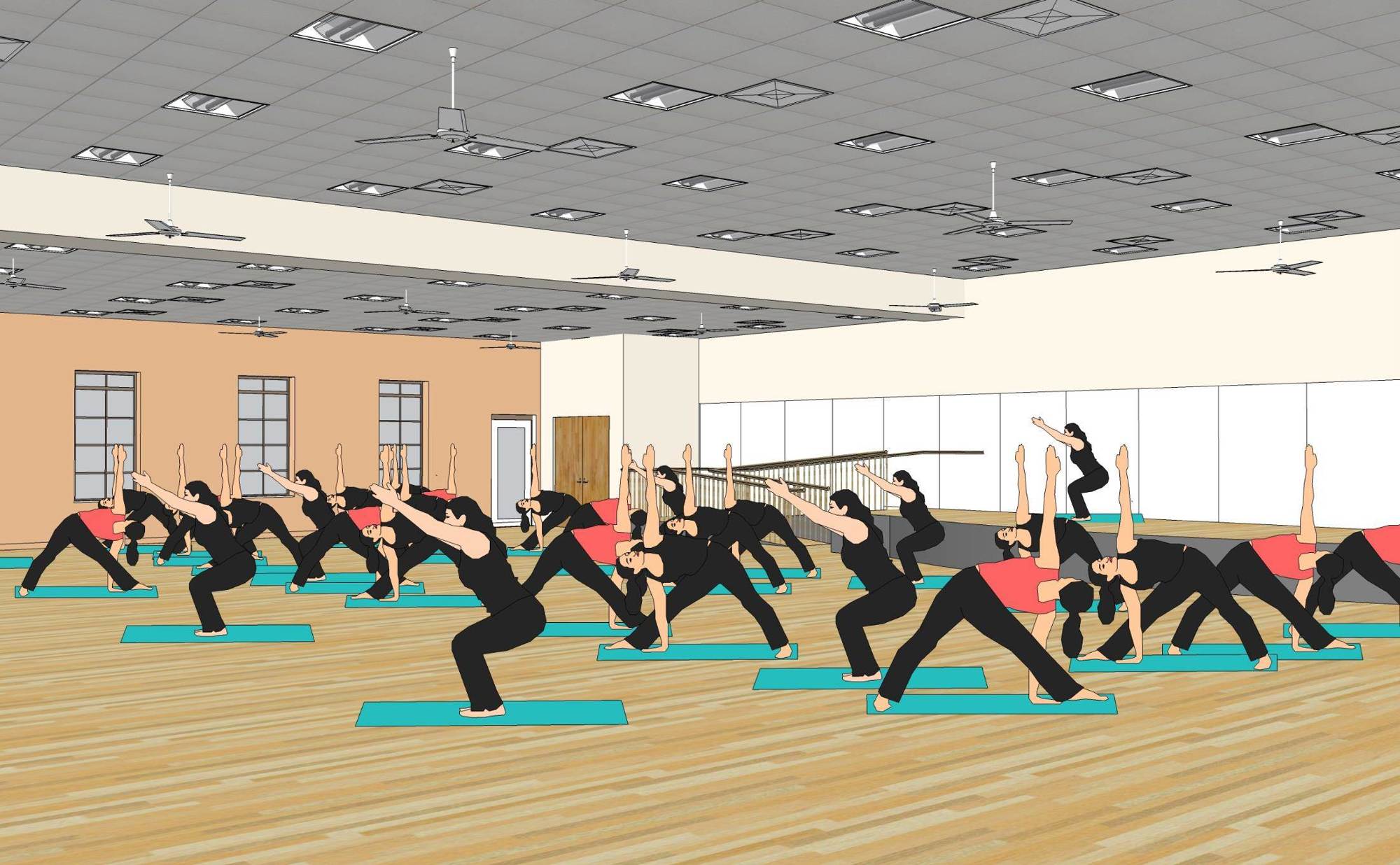 Rendering of the incoming large exercise studio.