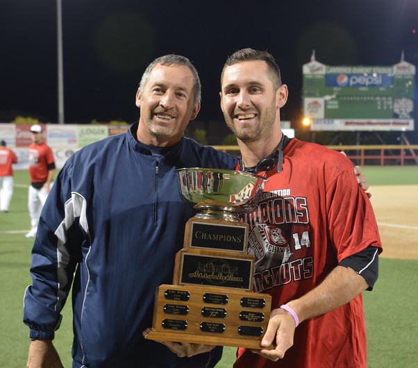 Taylor Oldham with his father, Larry Oldham. Courtesy Wichita Wingnuts
