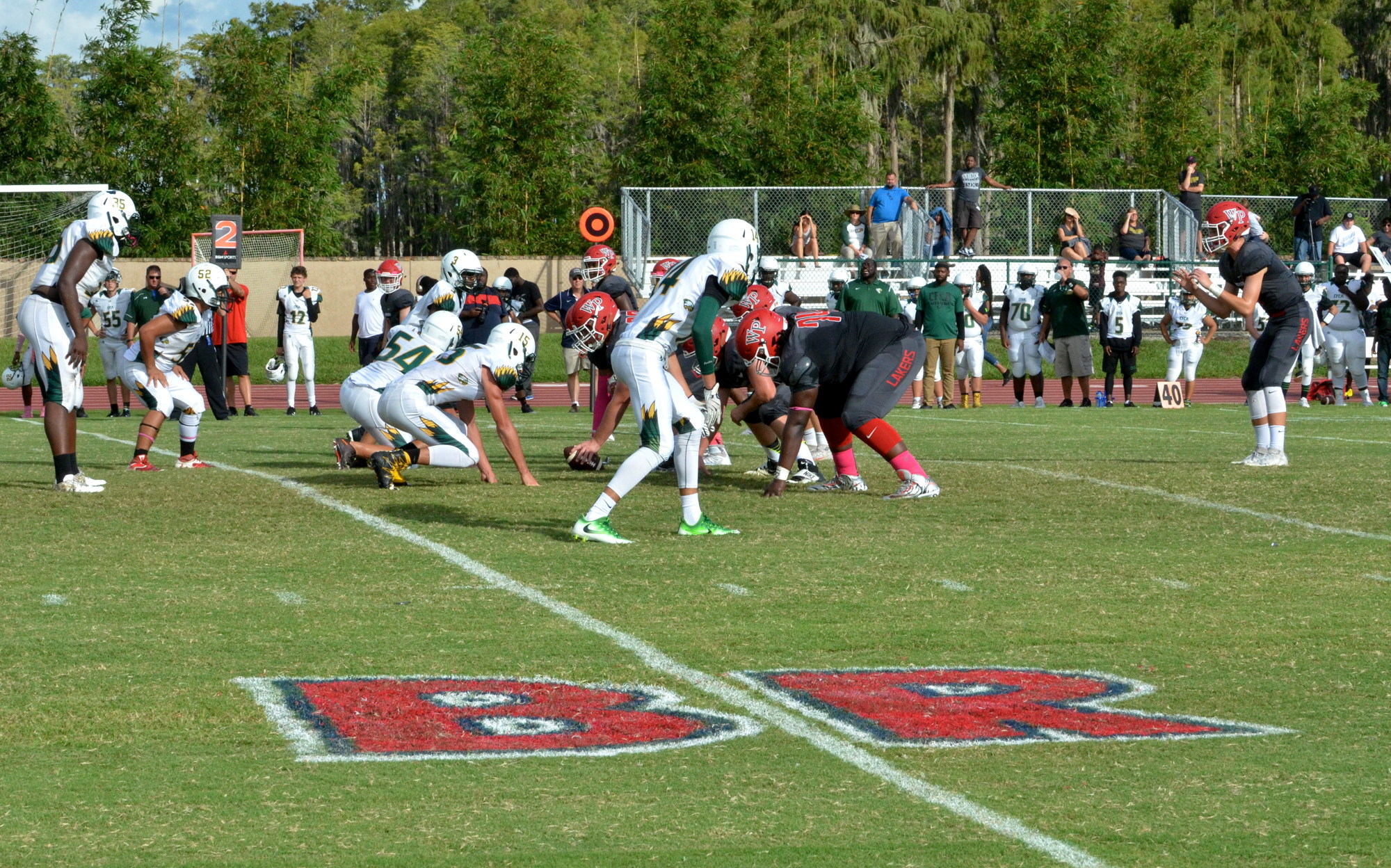 The initials for coach Brad Ramsey were painted at the 25-yard-line.