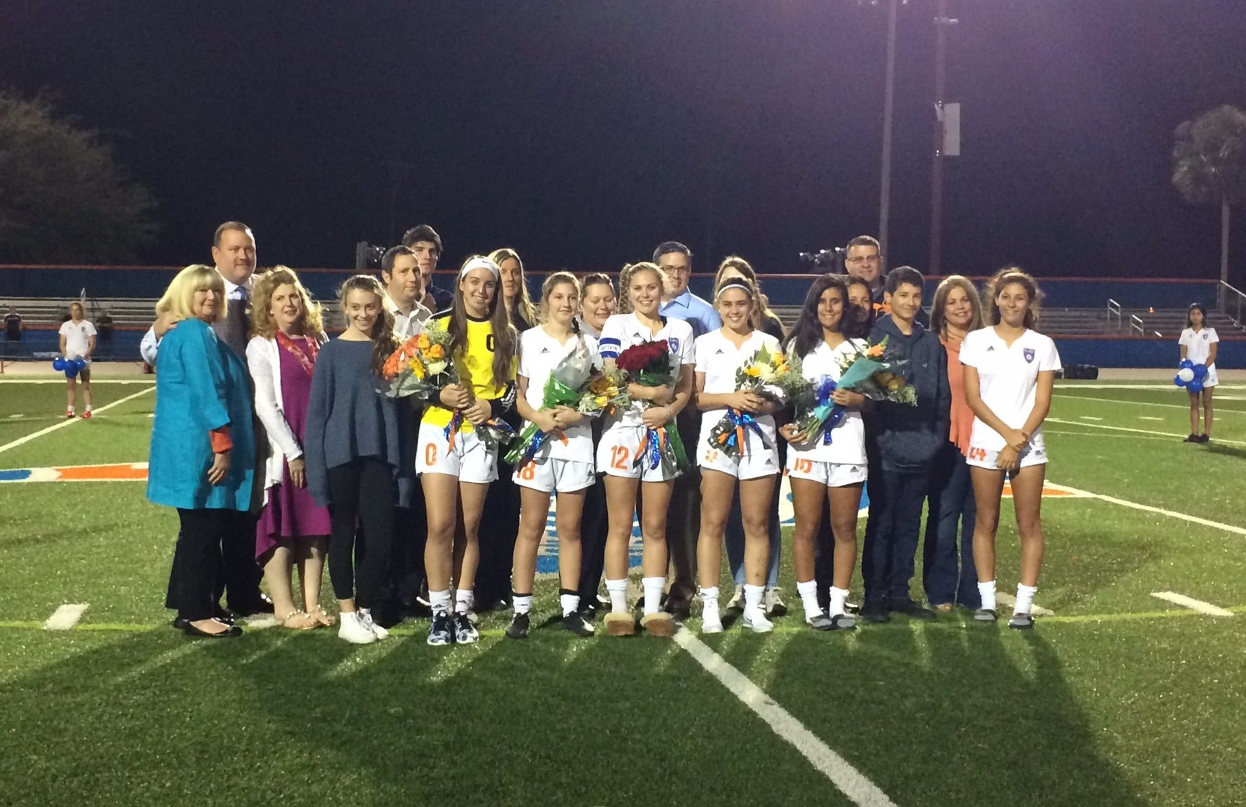 The Warrior seniors were recognized before game with their families.