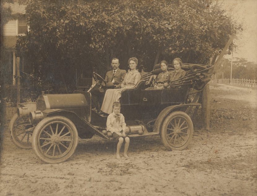 W.L. Story and his family go for a ride in the family car in 1913.