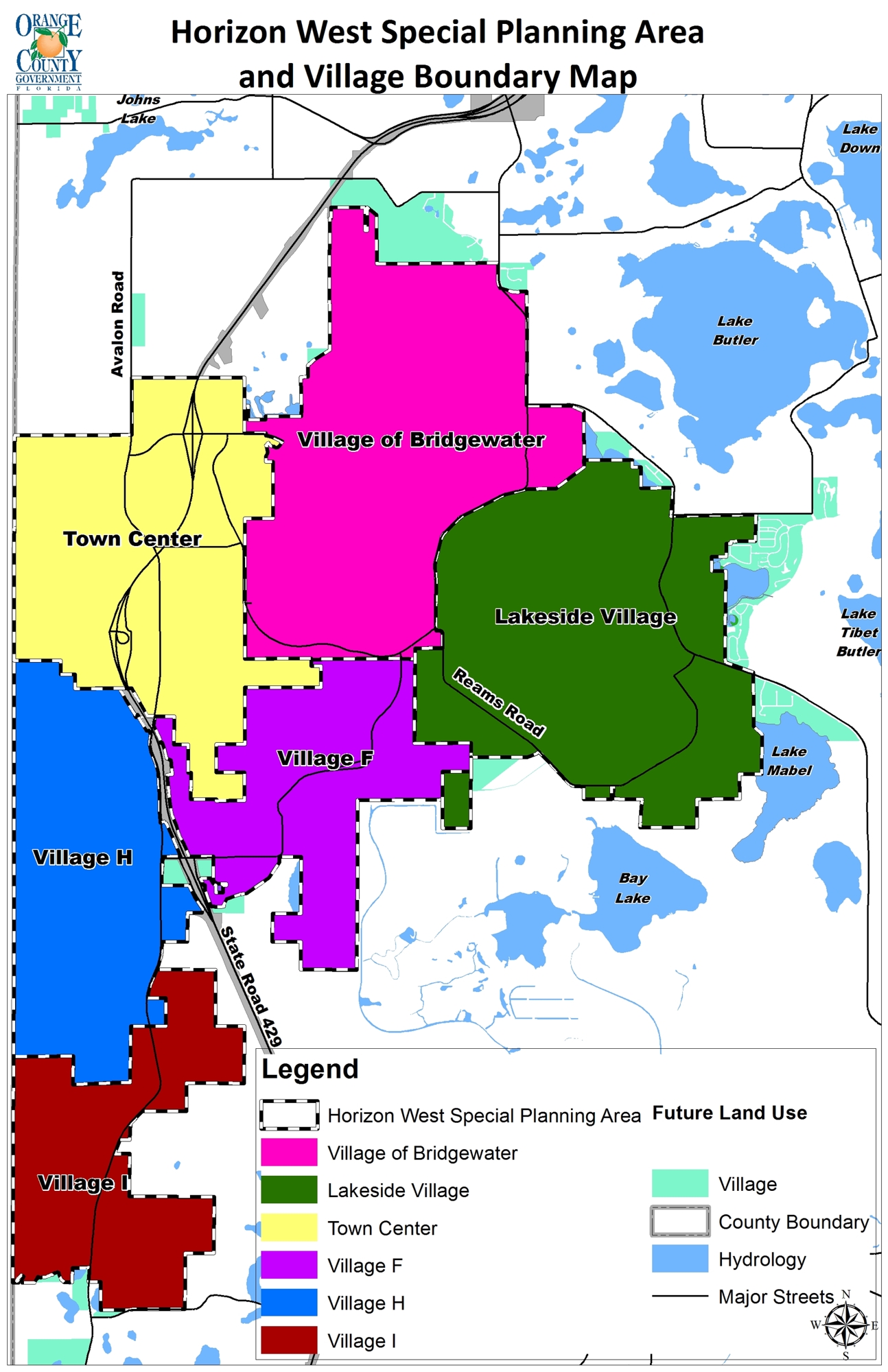 Today, Horizon West consists of six villages — Bridgewater, Lakeside, Town Center, Village F, Village H (Hickory Nut) and Village I. (Courtesy Orange County)