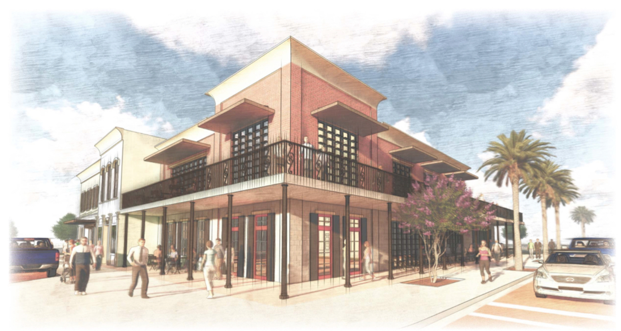 This rendering represents the vision for a mixed-use building at the parcel located at 2 N. Bluford Ave, situated across the street from the site slated for the new Ocoee City Hall.