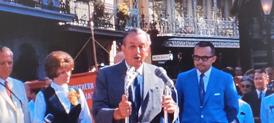Bob Matheison, right, at the opening of New Orleans Square, in Disneyland Park, California, worked alongside Walt Disney.