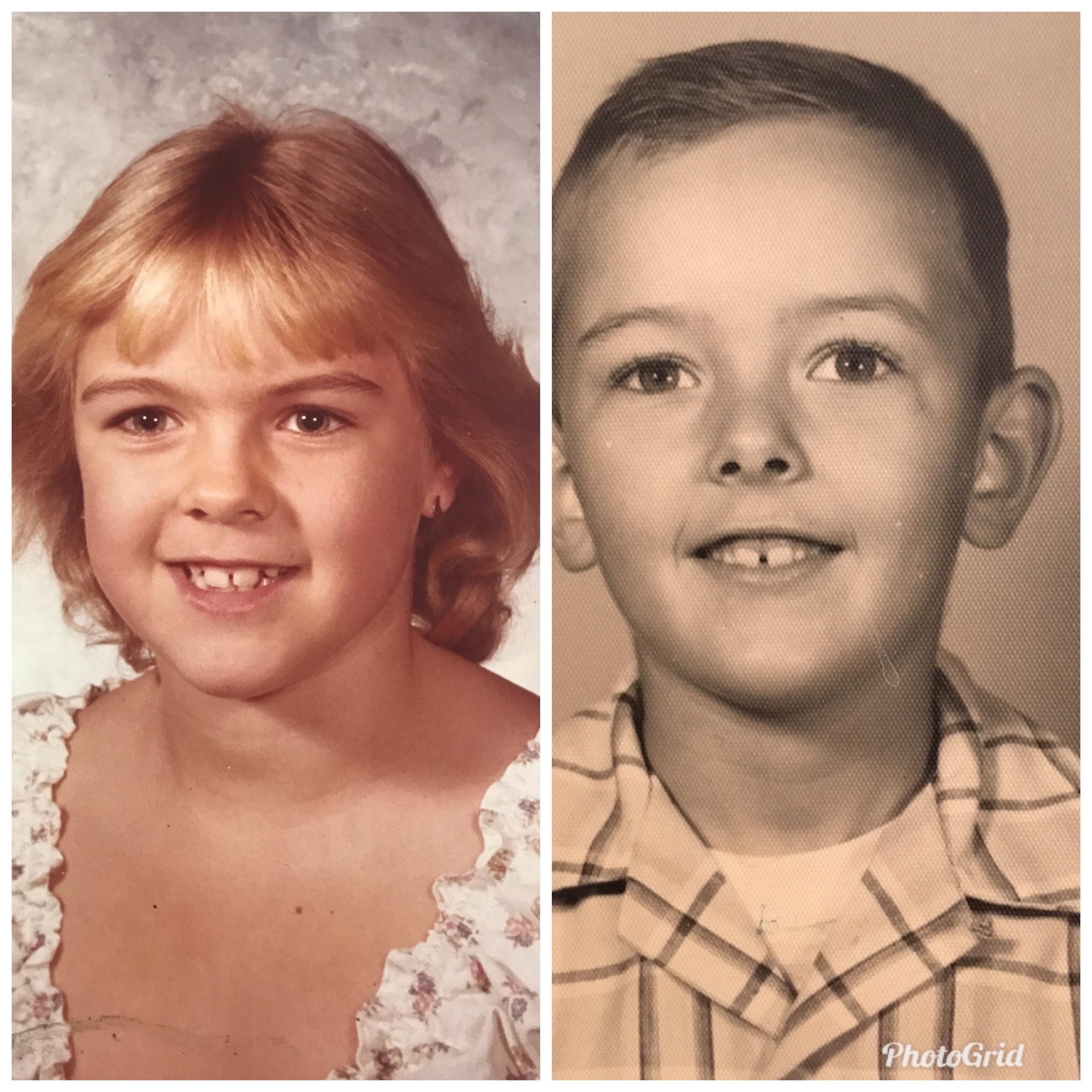 April Ciarlone, left, and her father, Barry Oldham, favor each other in their second grade photos.