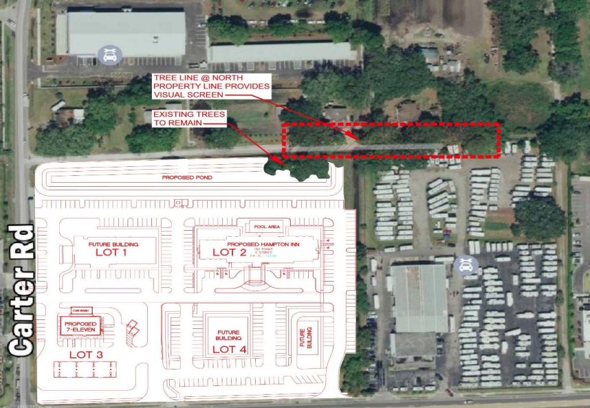 City documents show this proposed site plan as split into four lots. 