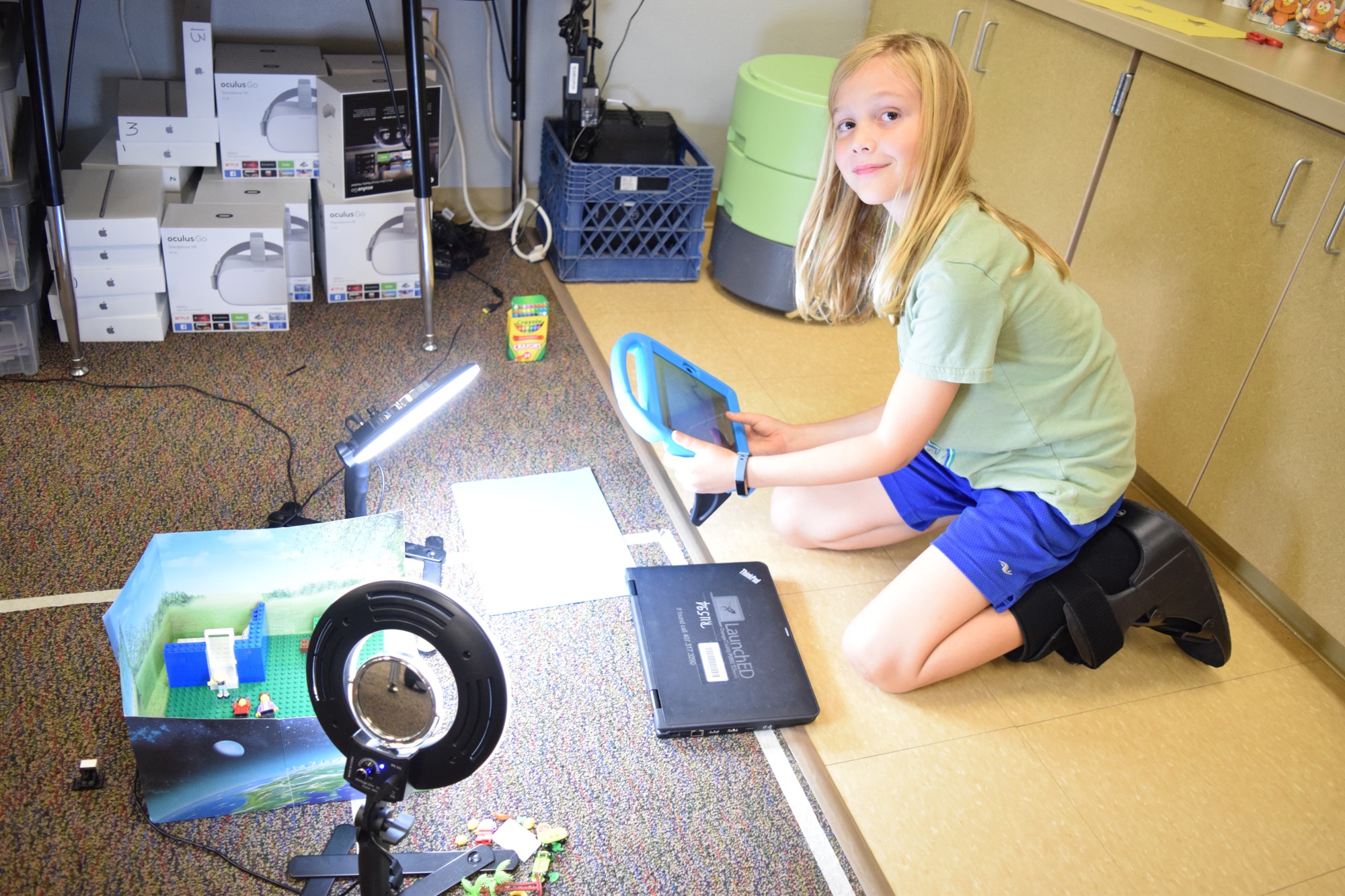 Students in the Stop-Motion Filming Club painstakingly positioned and repositioned Lego pieces, manned their cameras and adjusted lighting for their short films.